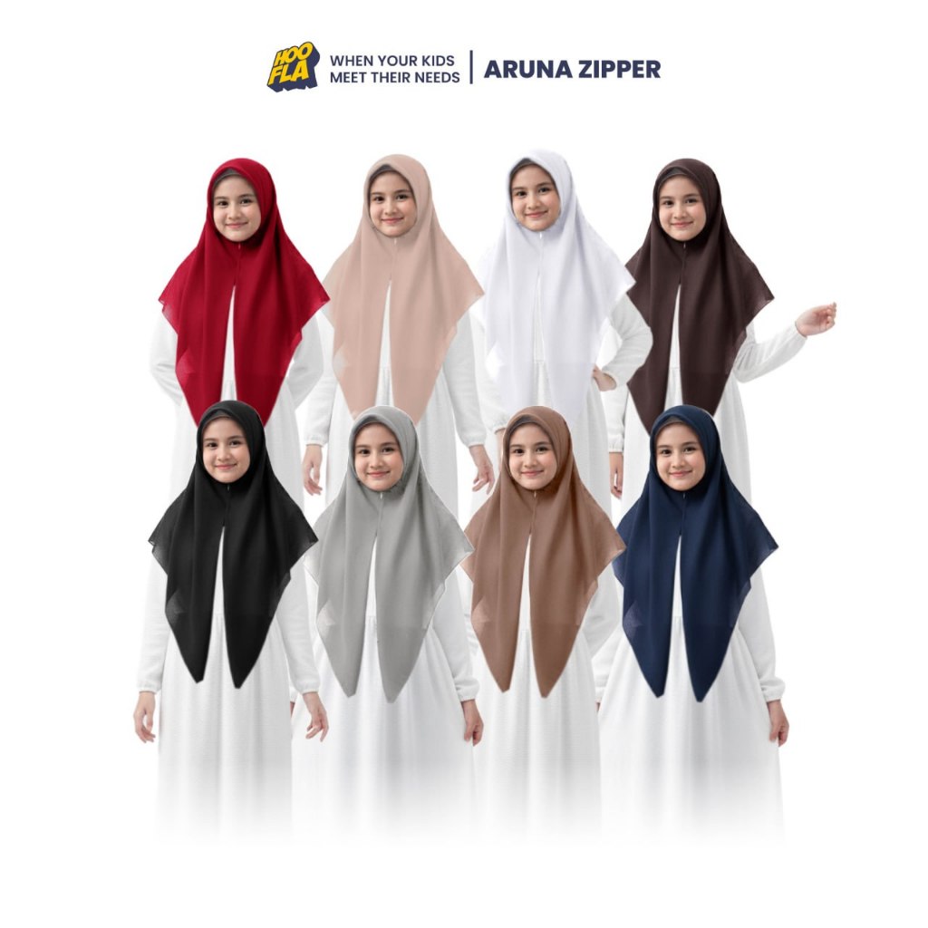 Hoofla Kerudung Instan Segitiga Anak Bahan Paris Premium Aruna Zipper Paris