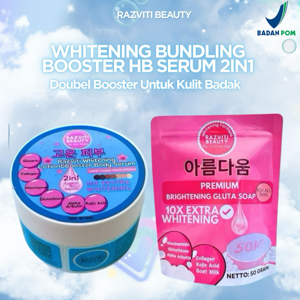 Razviti Beauty - Paket Pemutih Kulit,Whitening Lotion&Booster Body Serum 2in1 Lotion | Whitening Bod