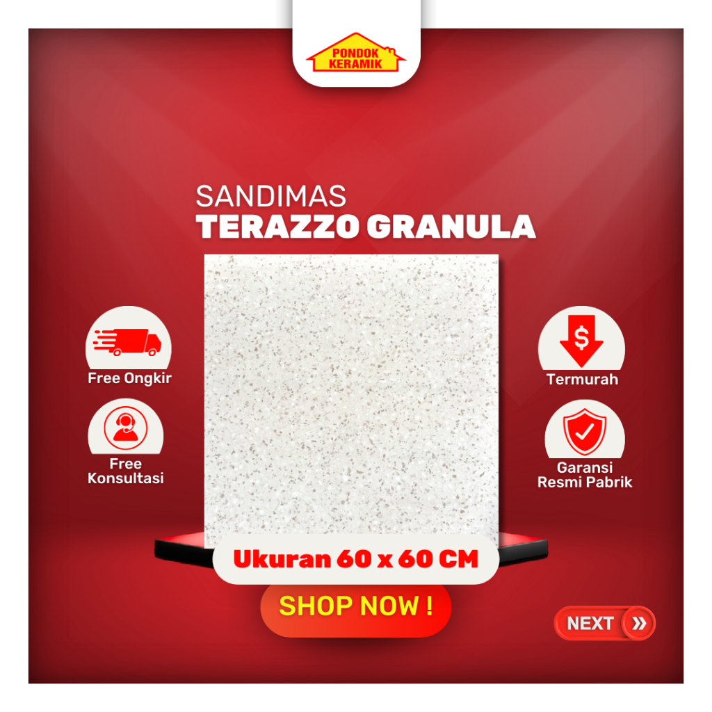 Granit Lantai Sandimas 60x60 Terazzo Granula Glossy Putih Motif Terazo