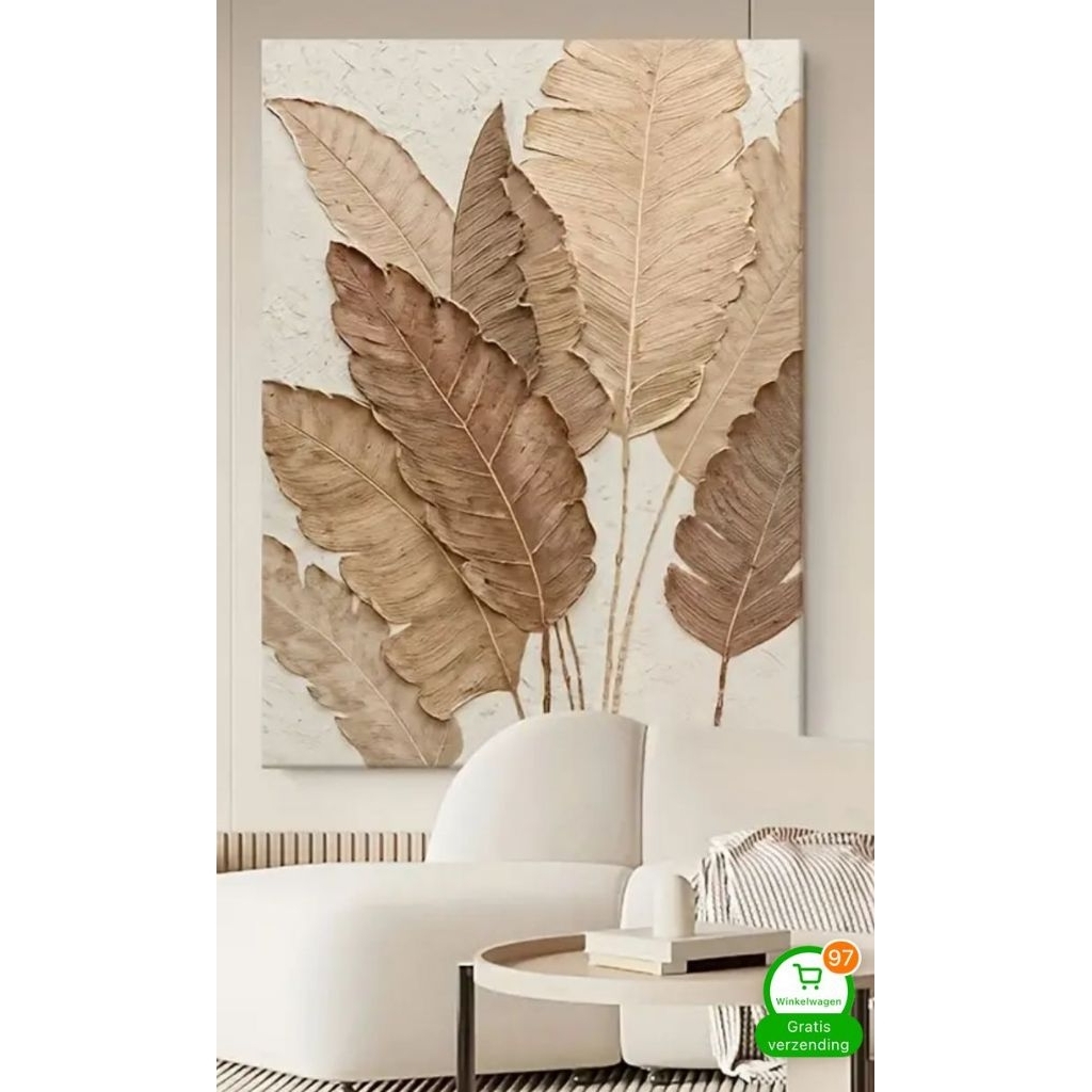 lukisan dinding tema daun pisang kering tekstur timbul classic estetik