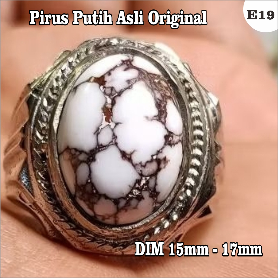 Cincin batu pirus putih asli original dim 15-17 urat merah hitam ceplok kuro pirus persia urat emas 