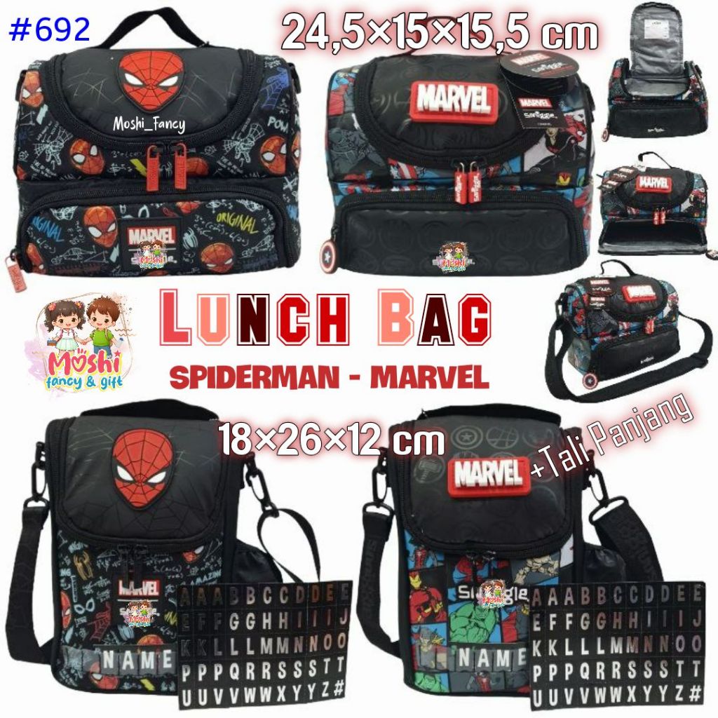 Lunch Bag Motif Spiderman Marvel / Lunch Bag Marvel Karakter Spiderman Tali Panjang / Tas Makan Anak