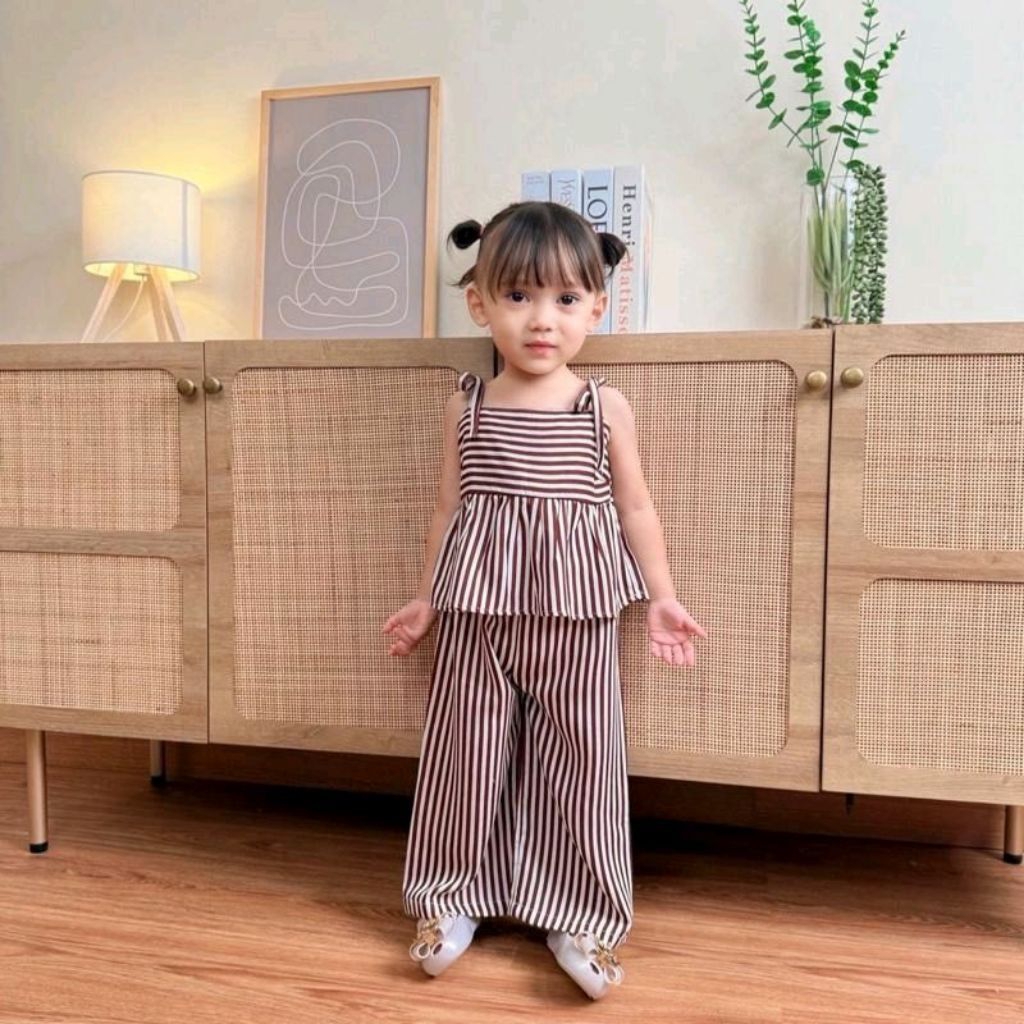 Belvia one set anak 1-10 th bahan rayon stelan anak salur stelan santai anak perempuan