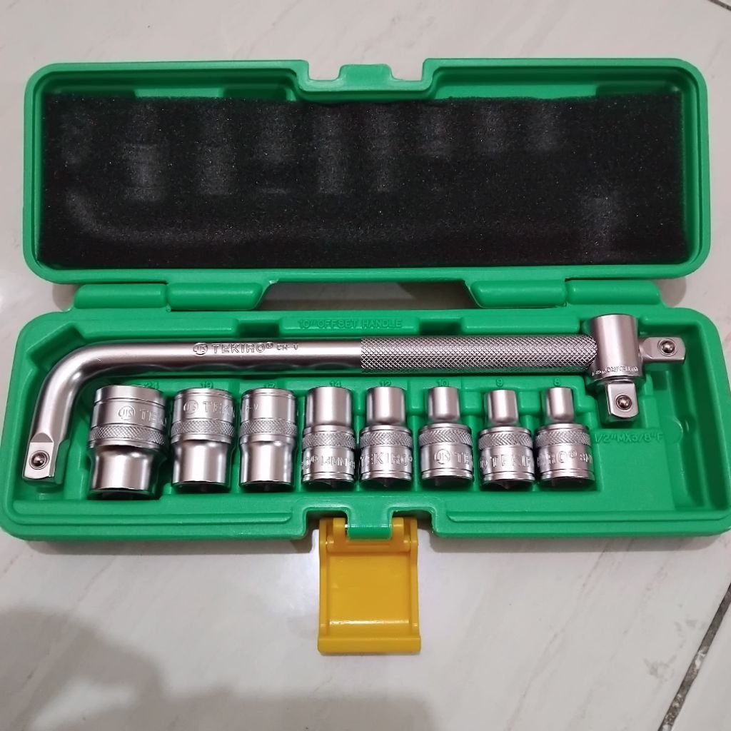 TEKIRO 1/2 Inch Set 6 Pt 8 - 24 Mm Plastik 10 Pcs Kunci Sock Set / Socket Set ORI