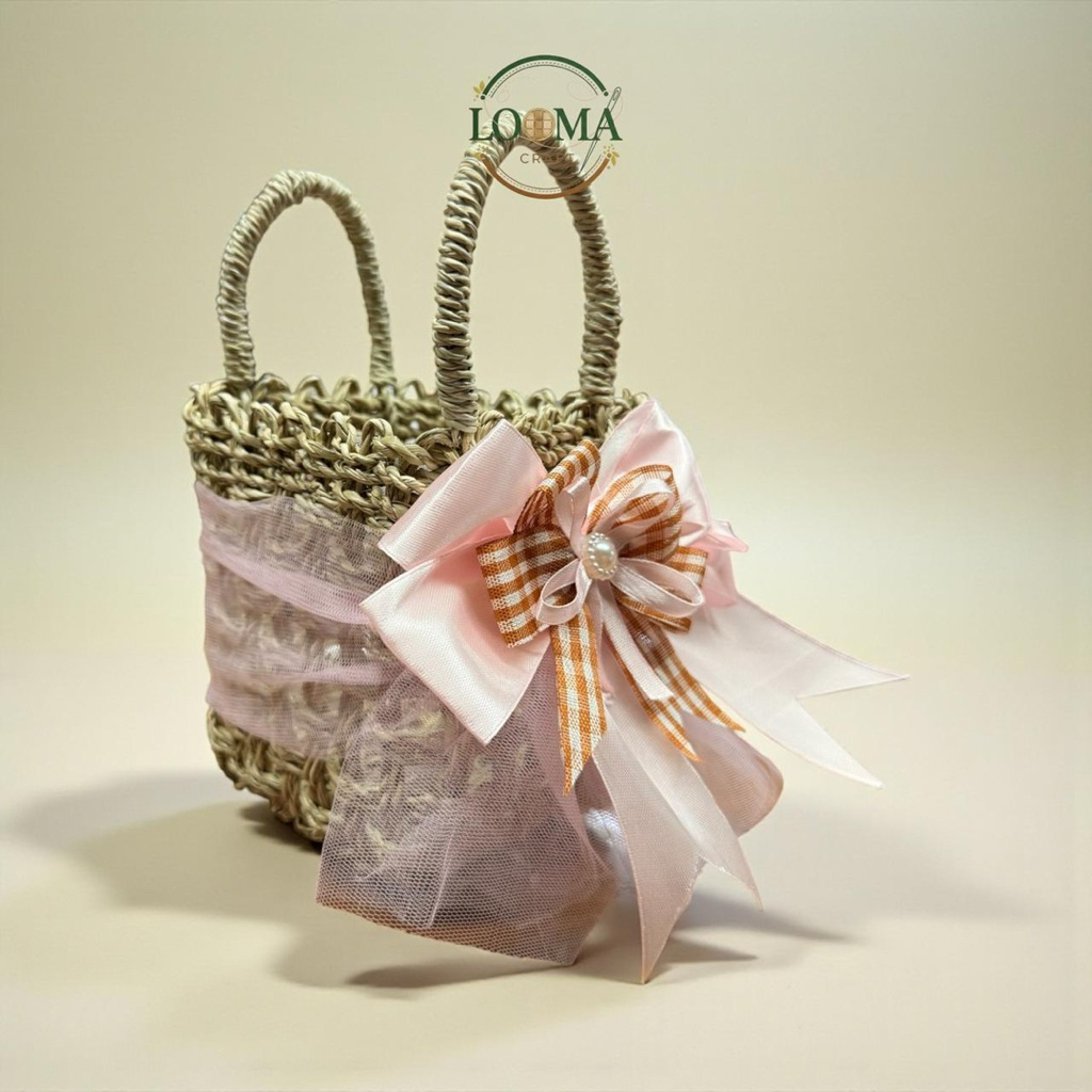 Tas Rara Hampers Natural Toples  Pita - Tile Pink Anyaman Pandan lilit 500grm