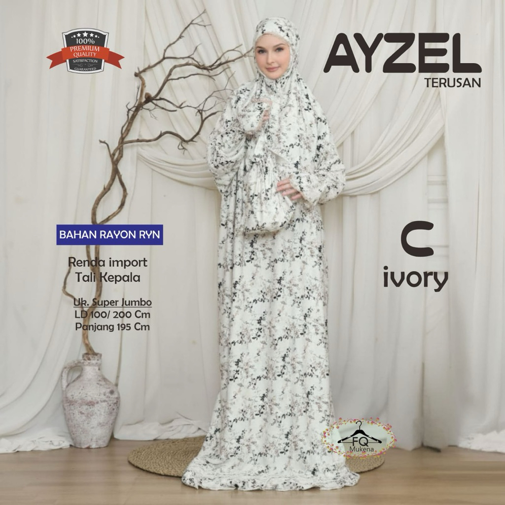 Mukena Terusan Ayzel Bahan Rayon RYN Renda Import Tali Kepala Terusan Mukenah Premium Super Jumbo Mu