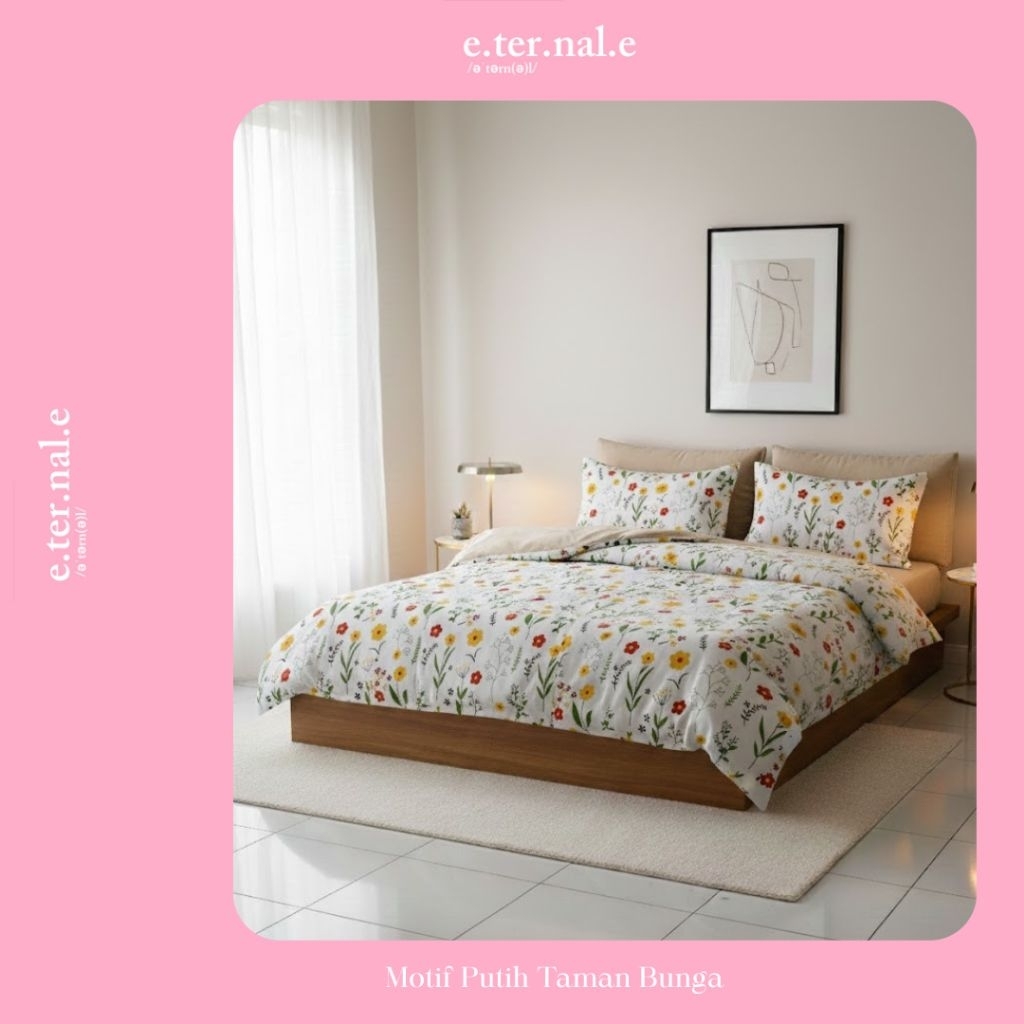 Eternale BEDCOVER SET Motif Putih Taman Bunga tinggi 20cm