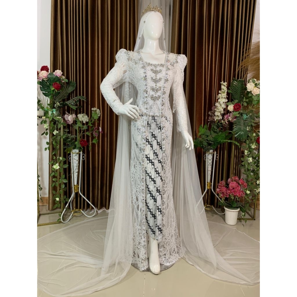 kebaya pengantin putih kutubaru murah/gaun pengantin putih murah/slim putih full Payet