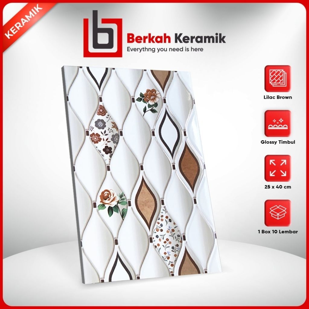 Keramik Dinding Motif Bunga 25x40 Lilac Brown