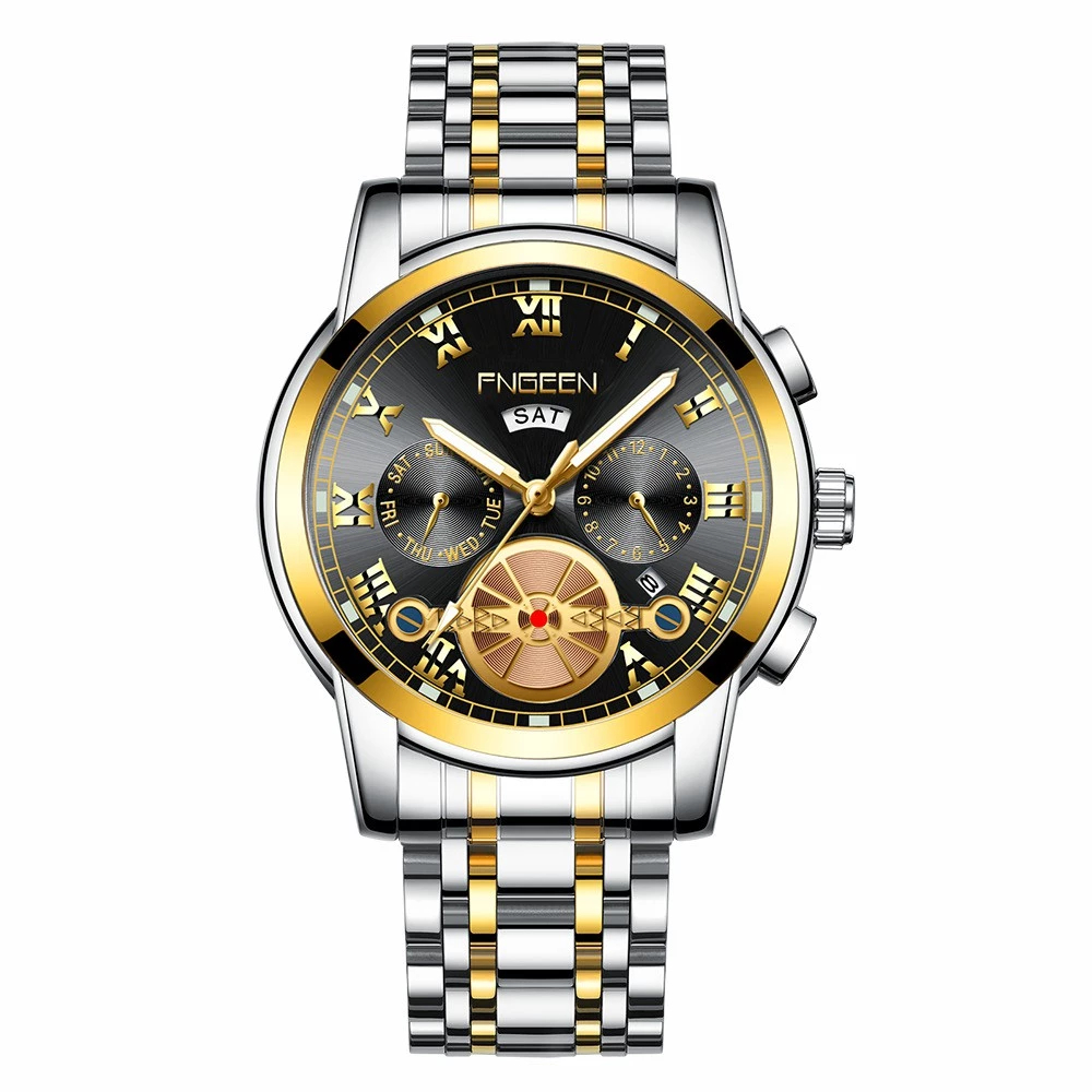 FNGEEN 4001 Jam Tangan Pria Luxury Stainless Steel Quartz Original Anti Air Watch
