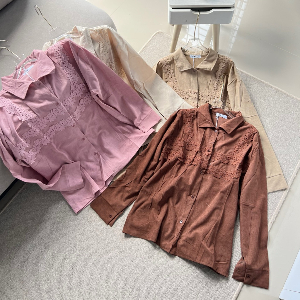 MAUDY SUEDE SHIRT | Kemeja Wanita | Kemeja Suede | Kemeja Lace