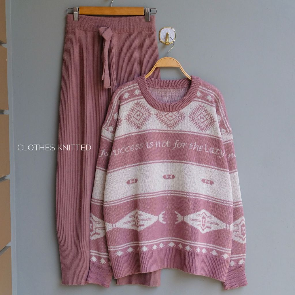 Oneset Sweater Rajut Setelan Celana Kulot Rajut Wanita