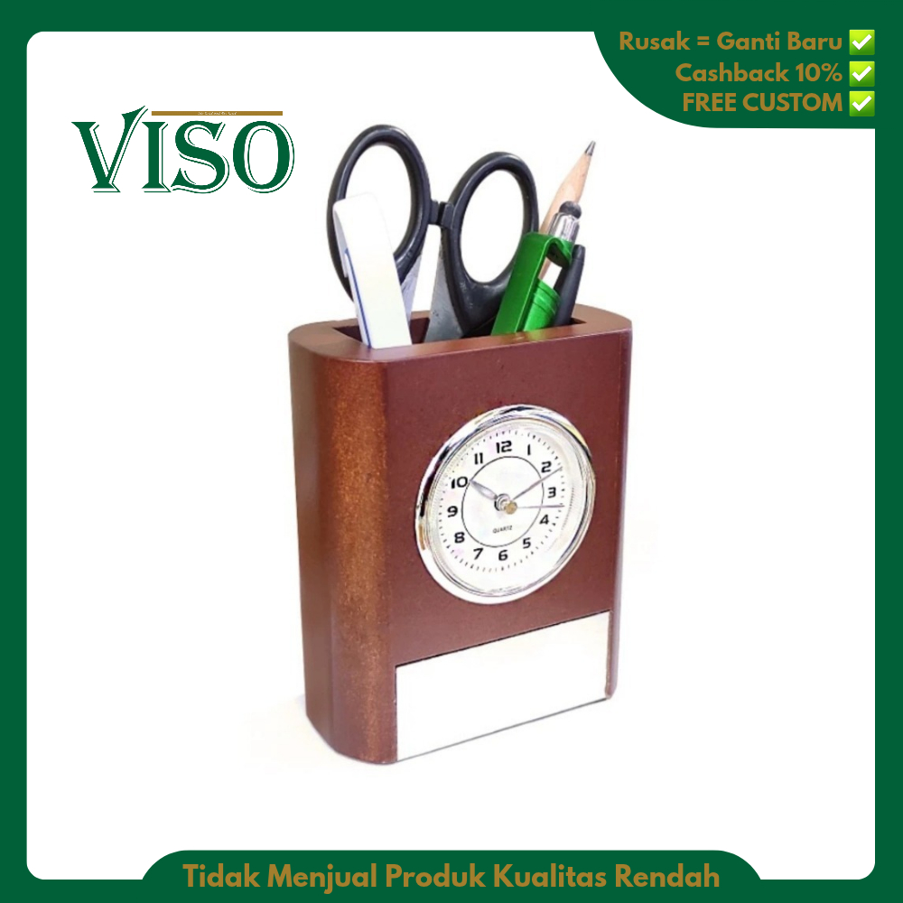 VISO - OLIVER - Jam Kayu Pen Holder Promosi Custom Printing UV custom Laser