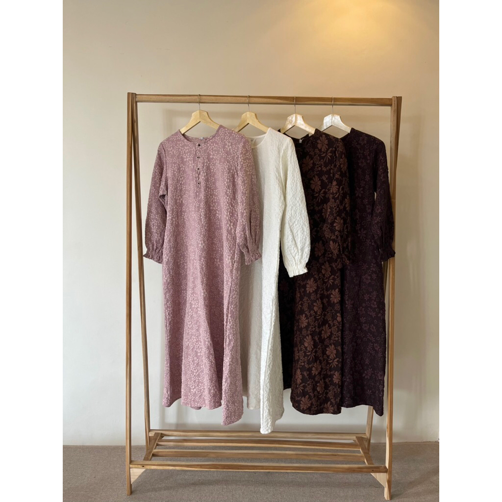 Dress Cotton Brokat - Gamis Cotton Brokat Simple | Elviso