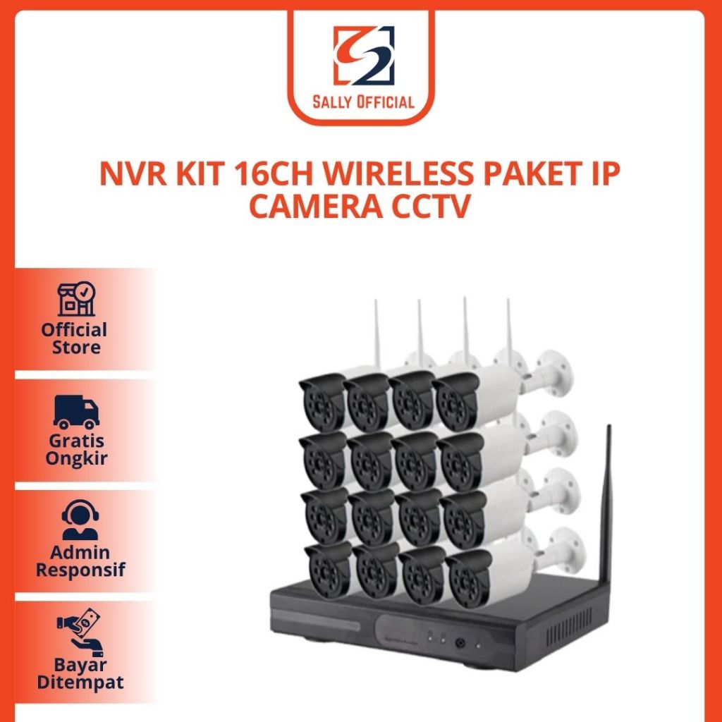 CCTV NVR KIT 16CH Wireless Paket IP Camera CCTV Tanpa Kabel 16 Channel