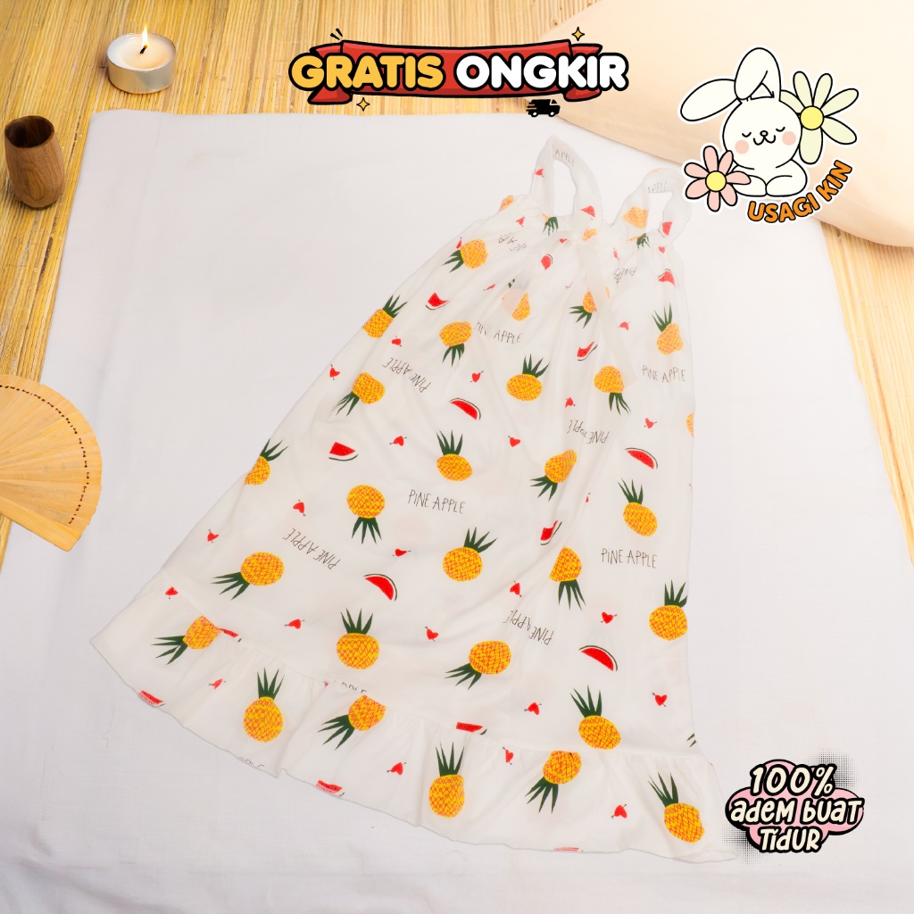 Daster Wanita Dewasa Motif Buah Nanas Semangka – Baju Tidur Perempuan Cewek Dress Santai Rumah Lenga