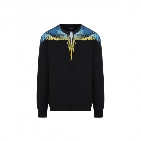 MARCELO BURLON WINGS REGULAR CREWNECK BLACK LIME SS20
