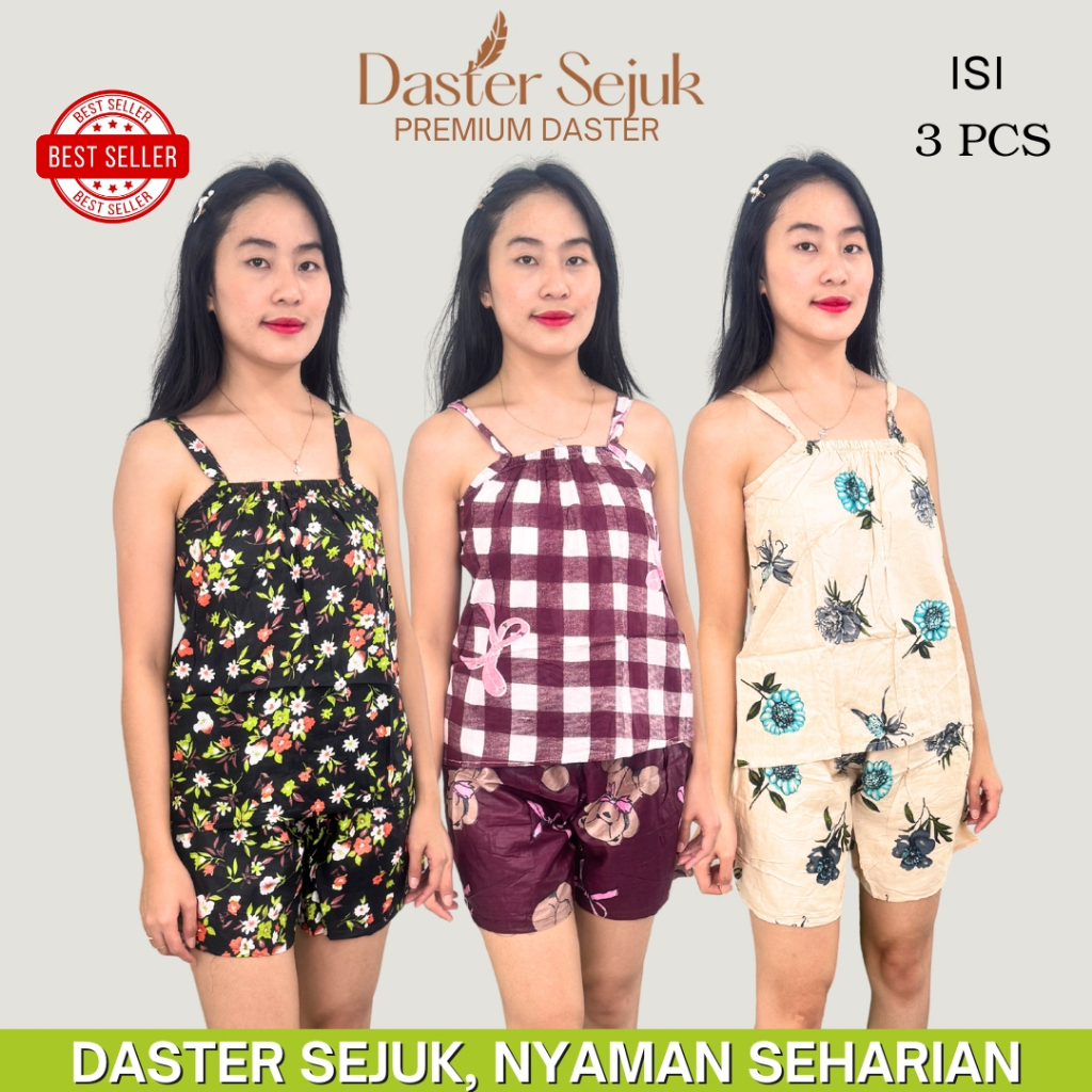Setelan Tanktop Celana Pendek Wanita Isi 3 PCS - Setelan Tidur Wanita Tanktop Celana Pendek
