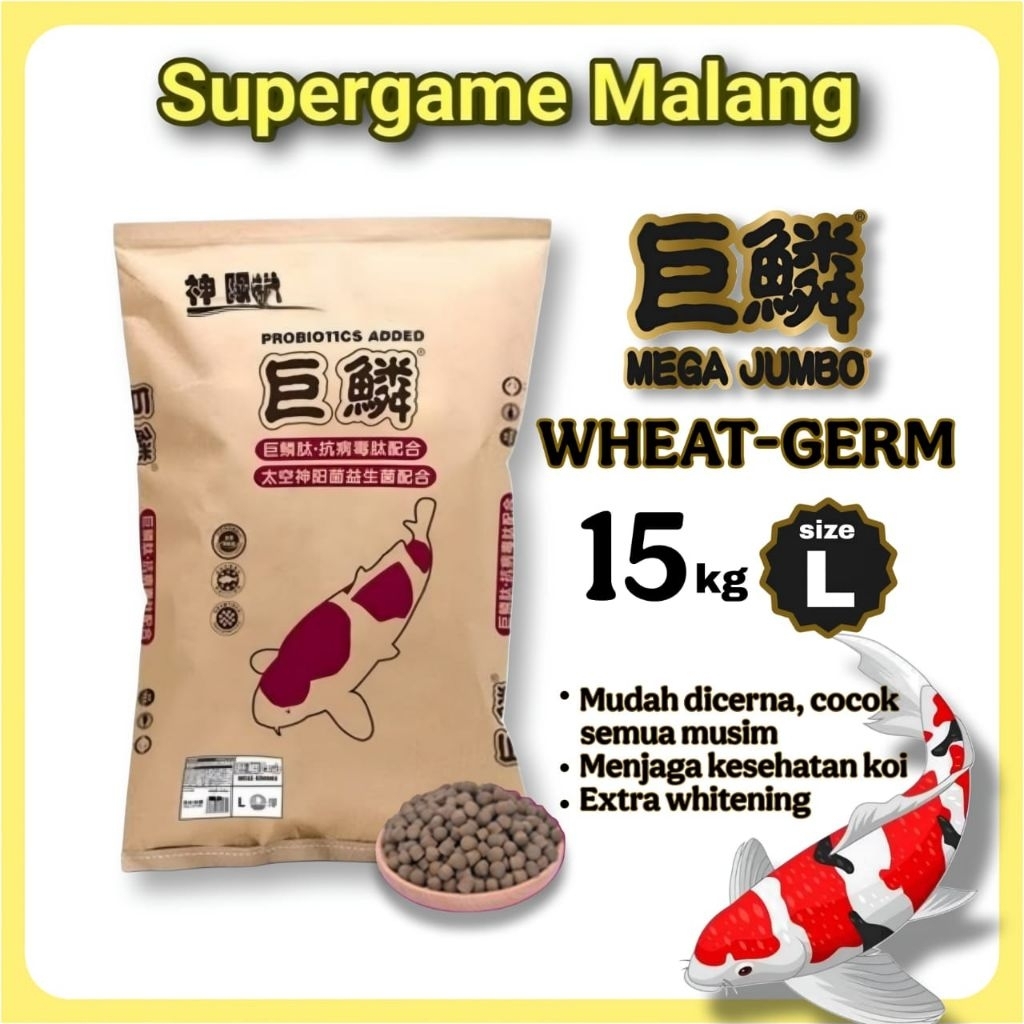 Mega Jumbo Wheat Germ 15KG Super Grow Color Whitening Growth Colour Pakan Ikan Koi Import 15 KG