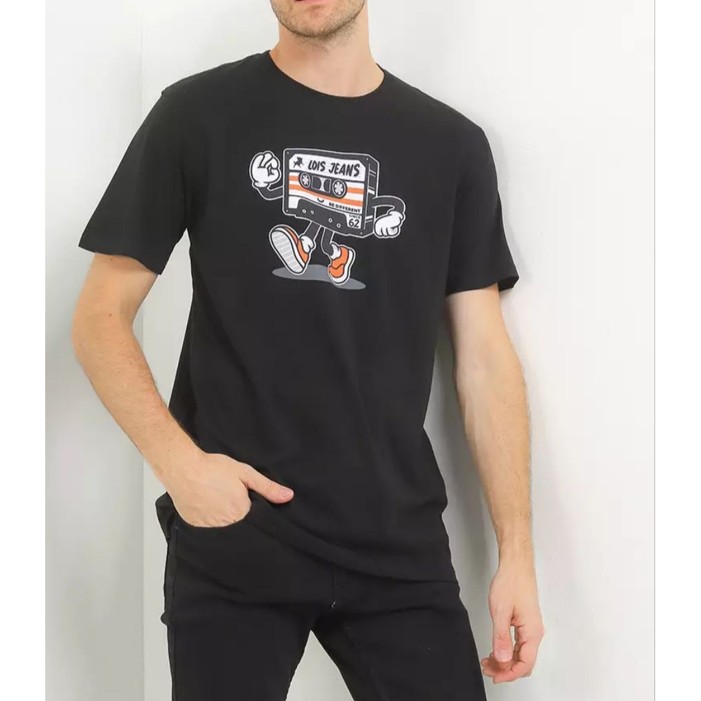 Cotton 30's T-shirt KSL2381 KAOS T-shirt LOIS ORIGINAL PRIA warna hitam black