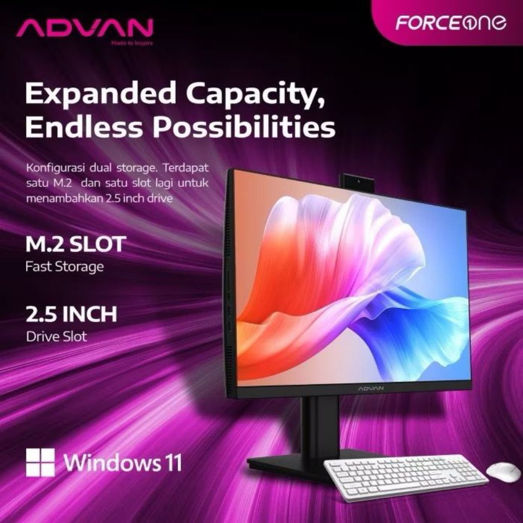 AIO ADVAN AIO FORCE ONE PC RYZEN 5 6600H 8GB 512GB SSD AMD RADEON GRAPHICS 23.8in FHD W11