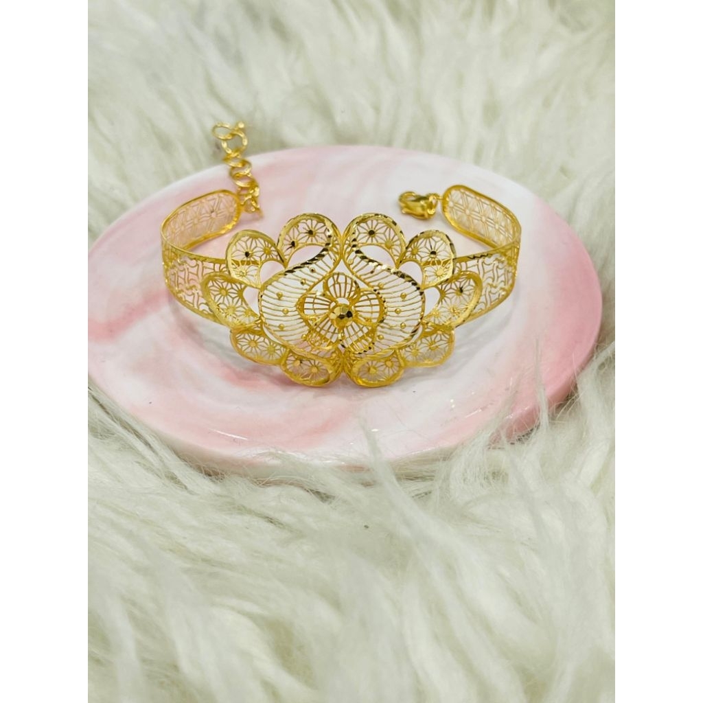 gelang bunga kerawang oval terbaru elegant emas asli kadar 700