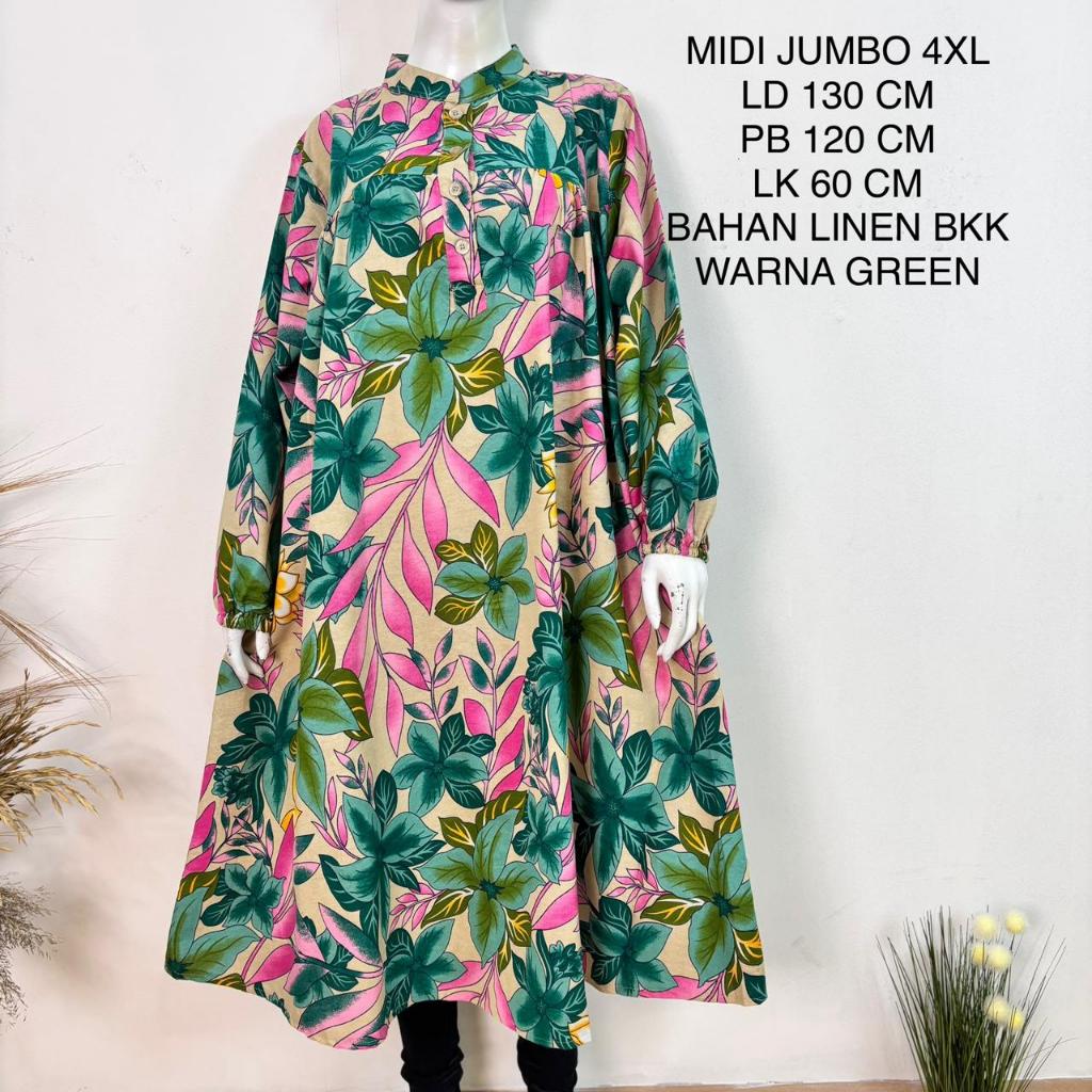Midi Jumbo Ld 130 Cm Bahan Katun Linen BKK Model Kekinian - Aluna Long Tunik