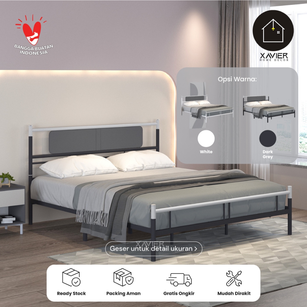 Dipan Besi 160x200 - Ranjang Besi Minimalis KENAN - Dipan Tempat Tidur Modern - Xavier Home Decor