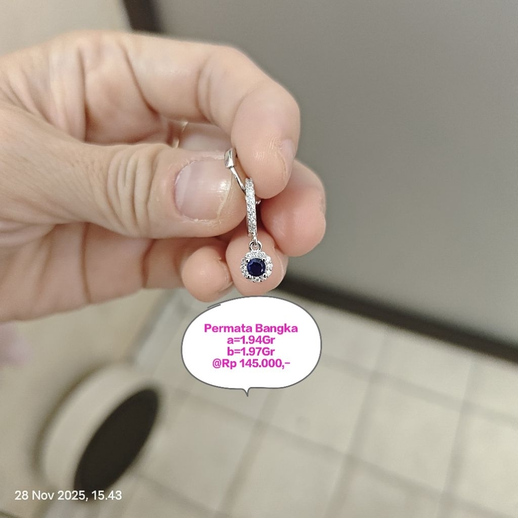 Anting Katip Bulat Mainan Markis Batu Warna Blue Safir Perak Krum 925