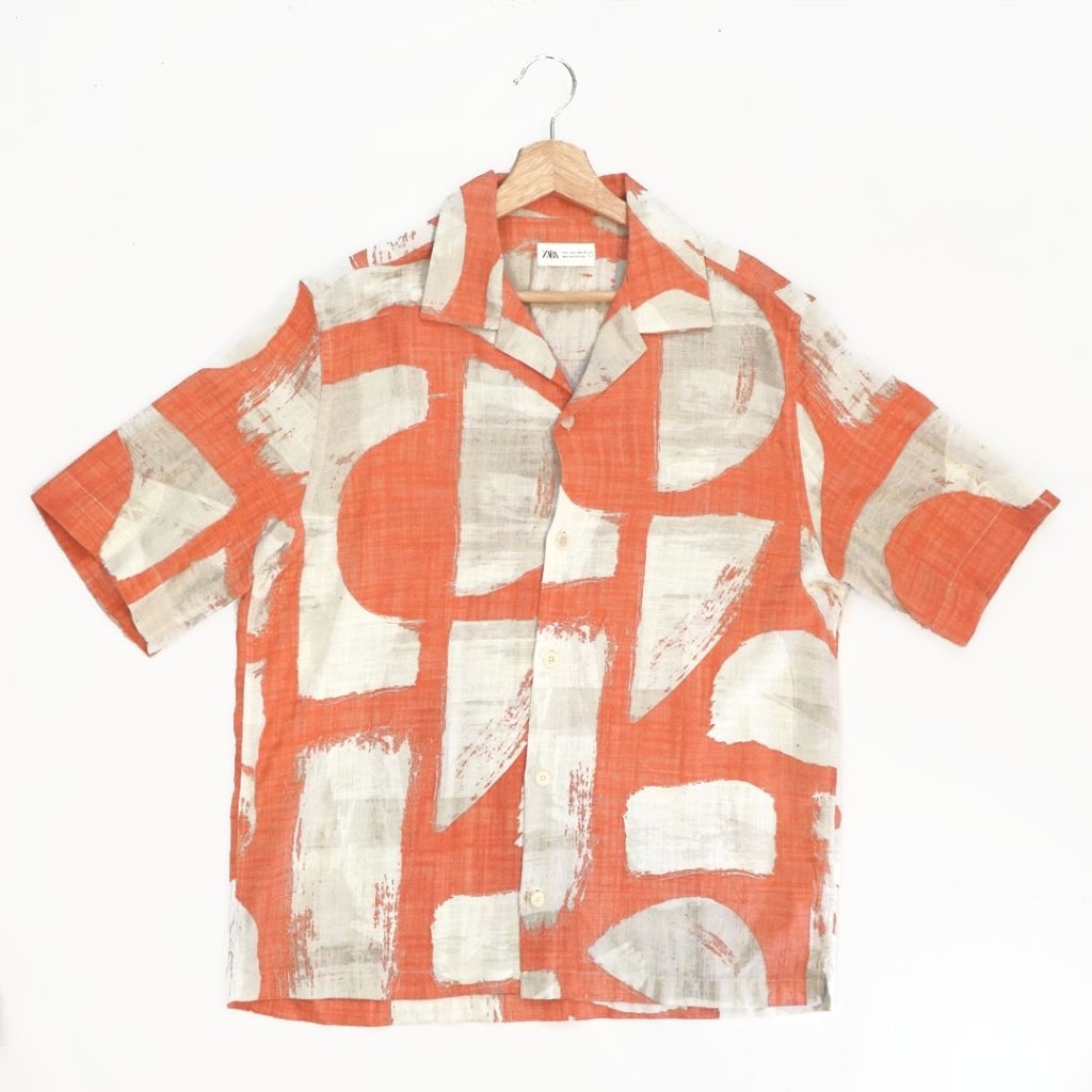 [PRELOVED] Zara Kemeja Pria Motif Abstrak Original Preloved – Kemeja Linen Rayon Lengan Pendek – Rel