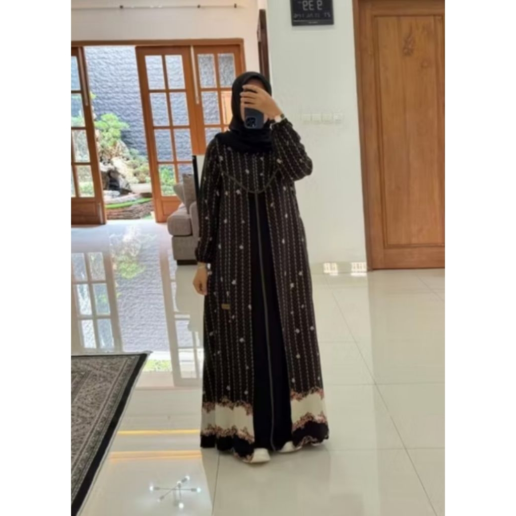 DressNadheefaHitamPolosMixHitamMotifLD110