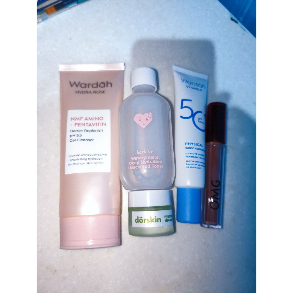 preloved skincare murce || wardah sunscreen physical || wardah fw hydra rose || moisturizer dorskin 
