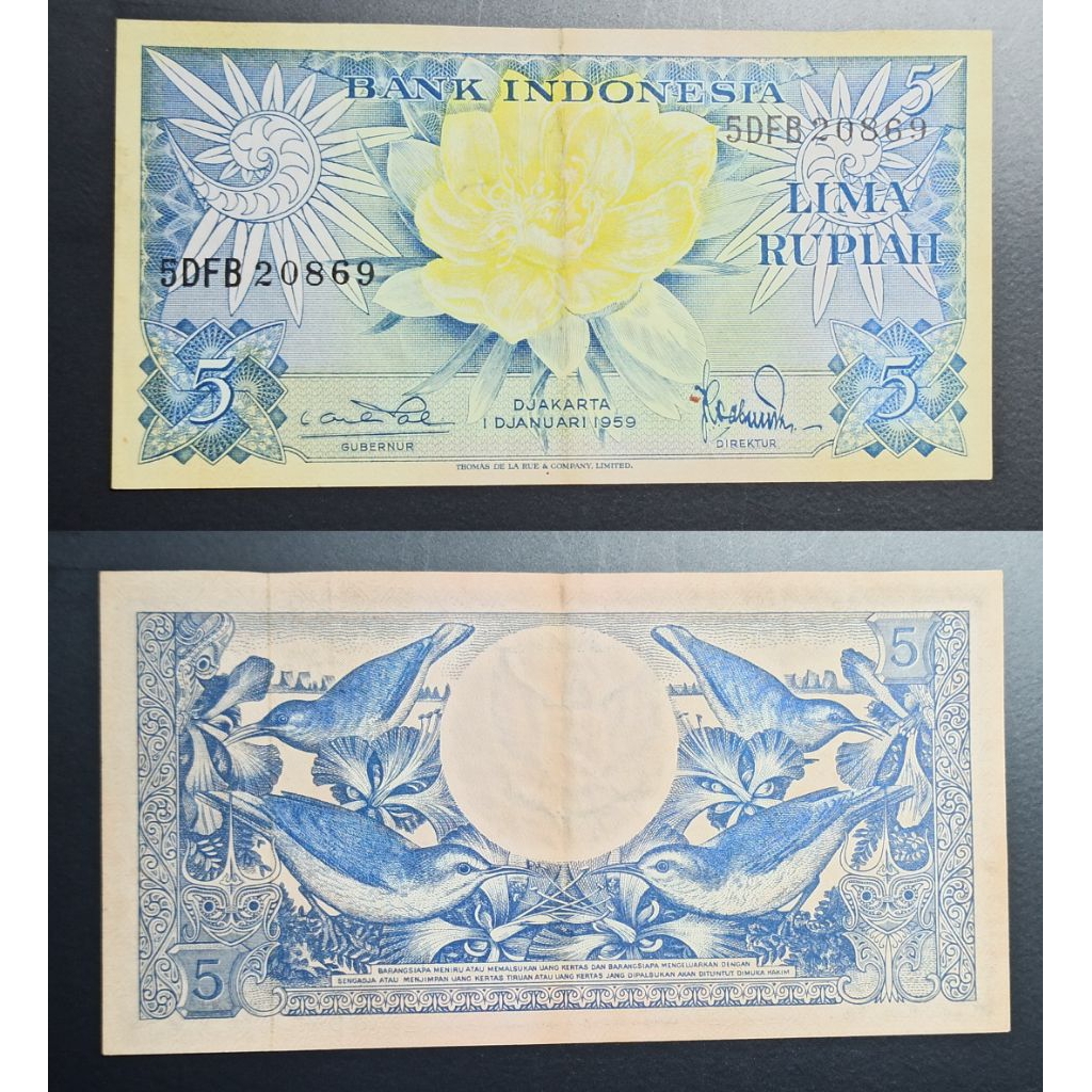 uang kuno Indonesia 5rp seri bunga 1959 p2451