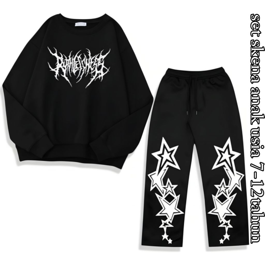 Stelan SKENA Baggy Sweatpant Dan Sweater Crewneck Anak Unisex Laki & Perempuan - Setelan Seweater Ce
