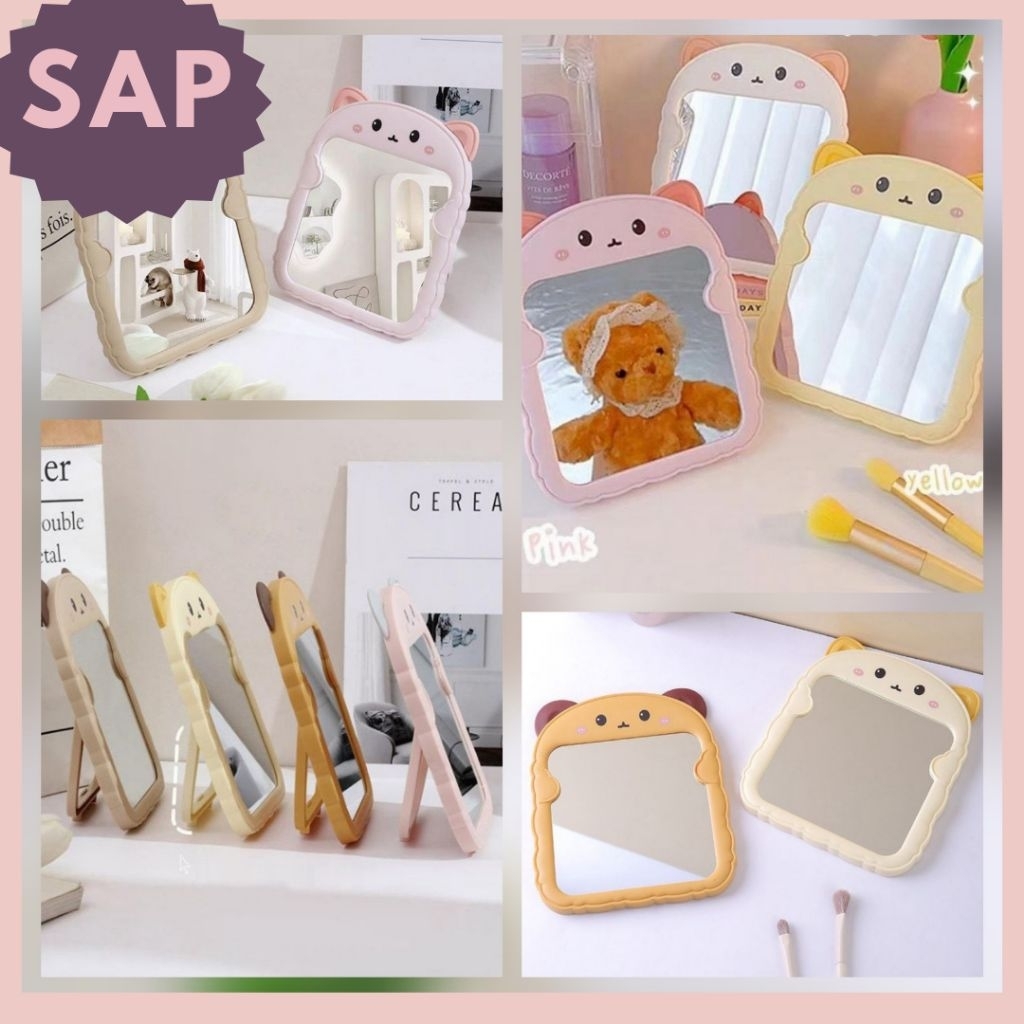 Kaca Rias Make Up / Cermin Lipat Portable / Make Up Mirror Motif Kucing  Meja Rias Mini Aesthetic