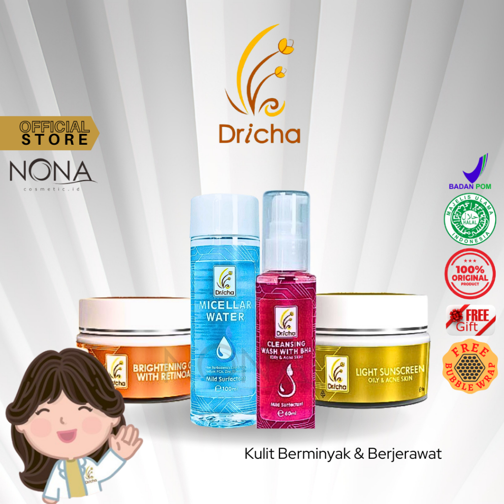BUNDLING DRICHA BRIGHTENING GEL + LIGHT SUNSCREEN +CLEANSING WASH + MICELLAR WATER