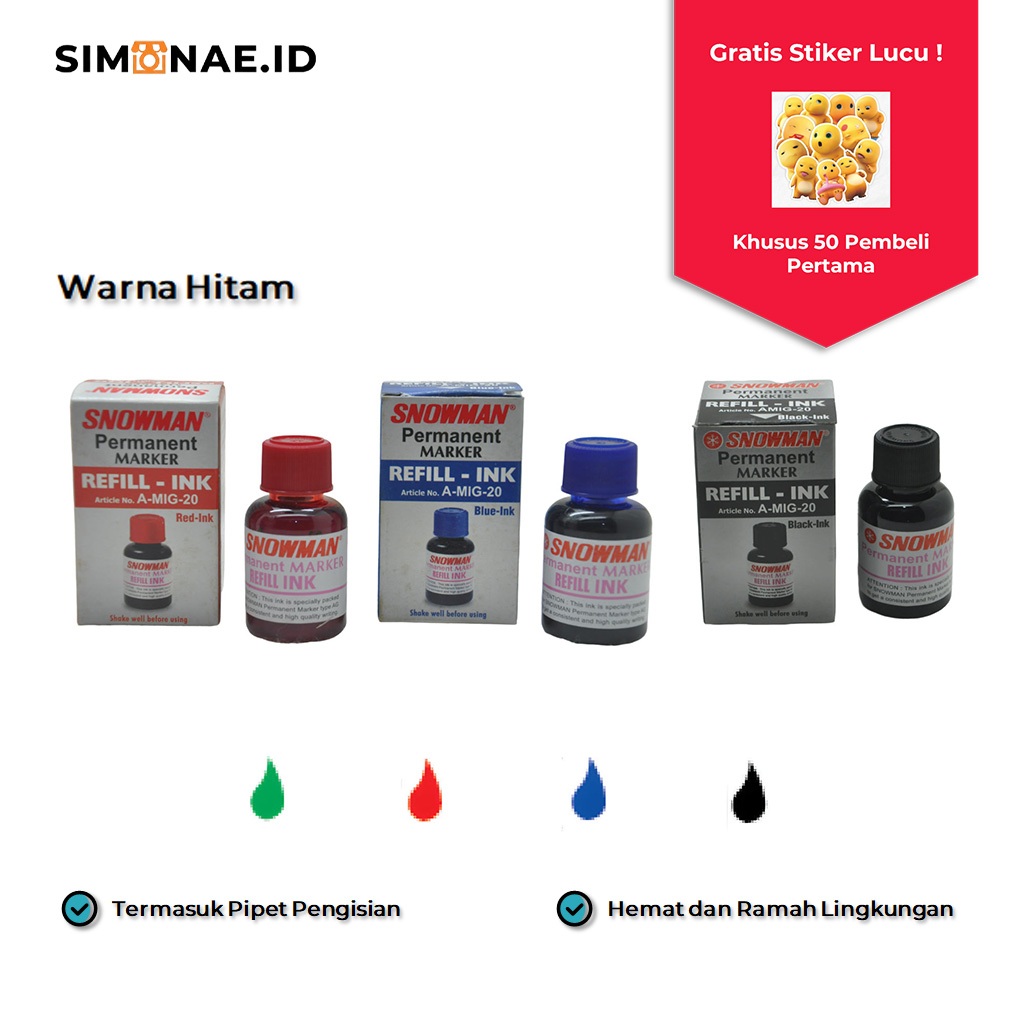 Refill Tinta Spidol Snowman Whiteboard / Refil Tinta Spidol Snowman Permanen