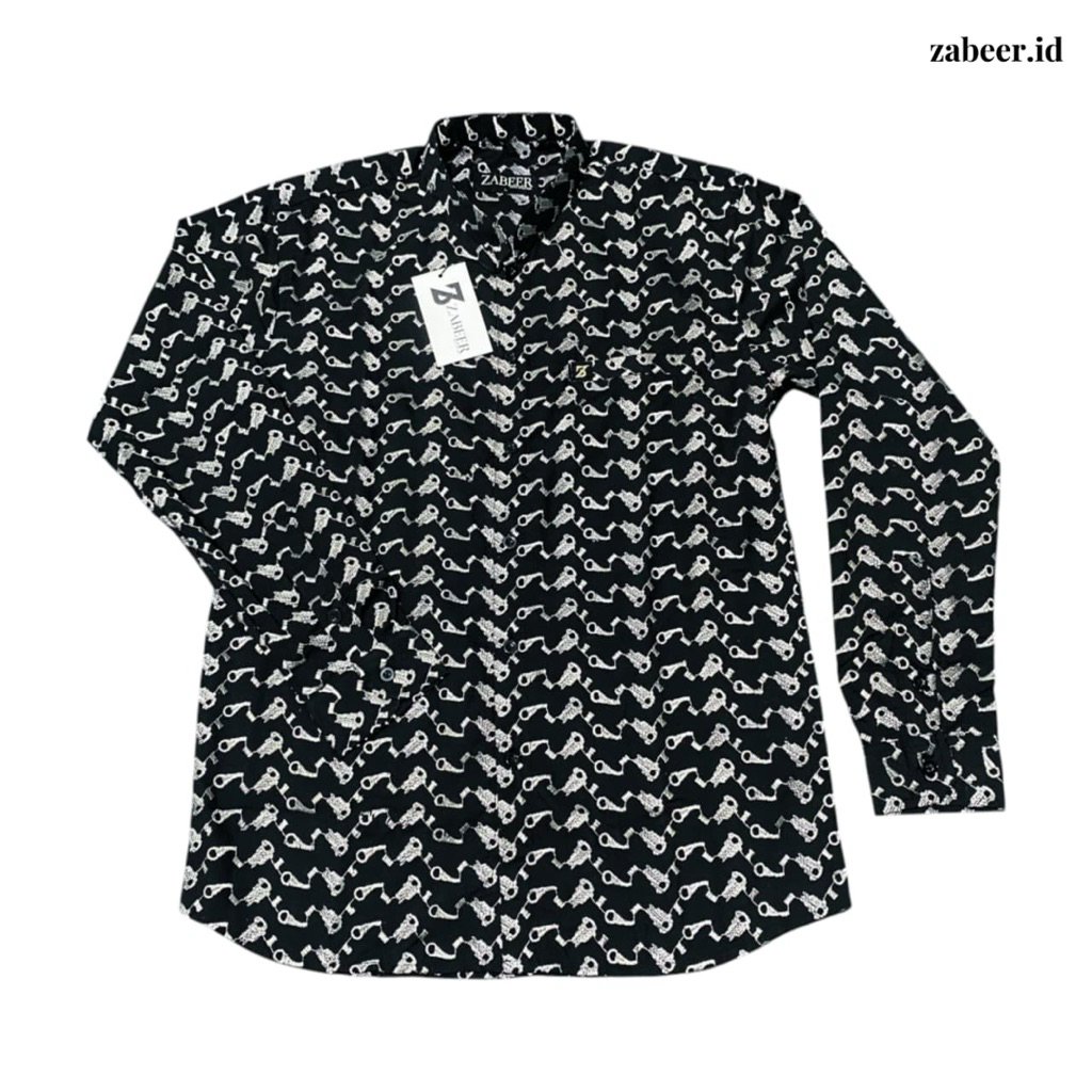 ZABEER Kemeja Koko Pria Brokat Hitam - Star