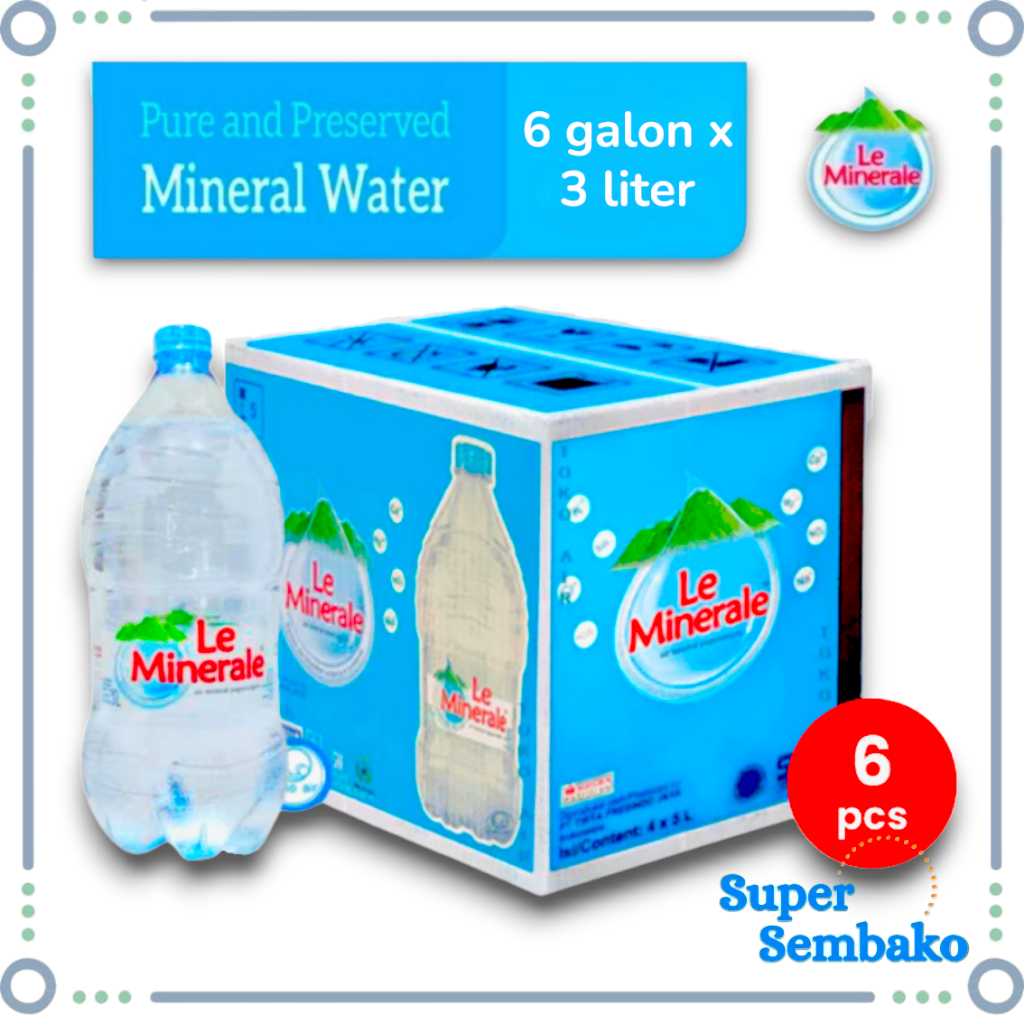 AIR MINERAL LE MINERALE GALON 3 LITER / 3L PER DUS ISI 6 GALON MURAH INSTANT MAKASSAR