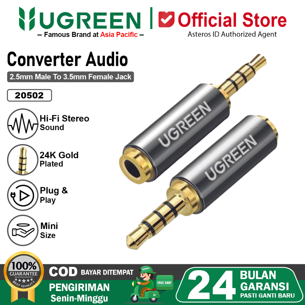 UGREEN Audio Jack 2.5mm Female to 3.5mm Male Adapter Converter HiFi Sound Stereo 20502