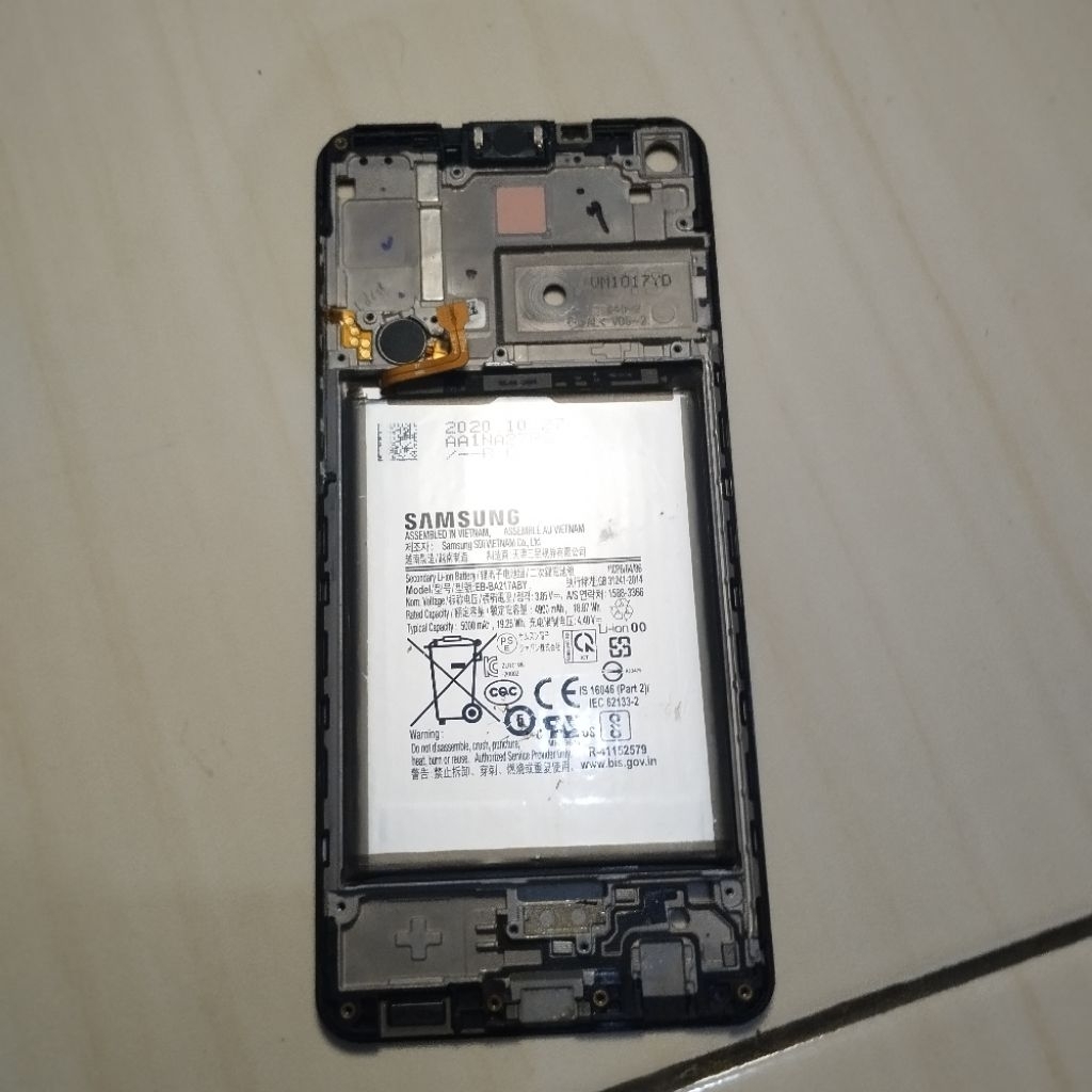 BATERAI + FRAME TULANGAN LCD SAMSUNG A21S ORI COPOTAN