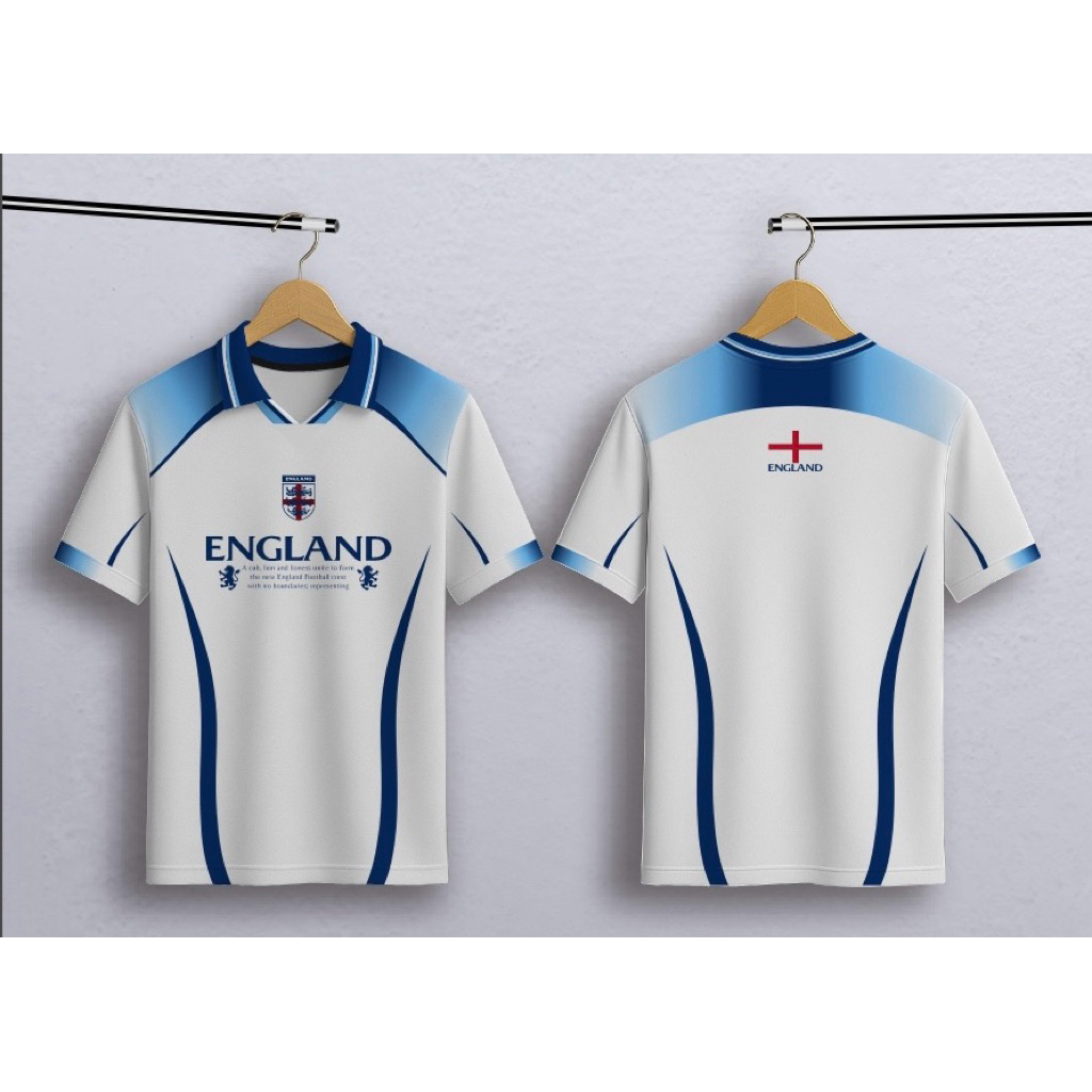 Jersey Bola England Vintage Keren Pria Distro Baju Kerah Kaos Cowok Print Panjang Printing High Teba
