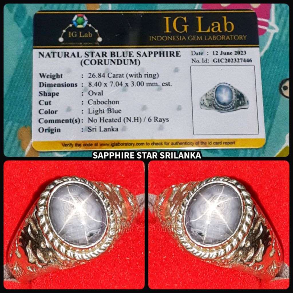 BATU STAR SAPPHIRE SRILANKA + RING PERAK SILVER