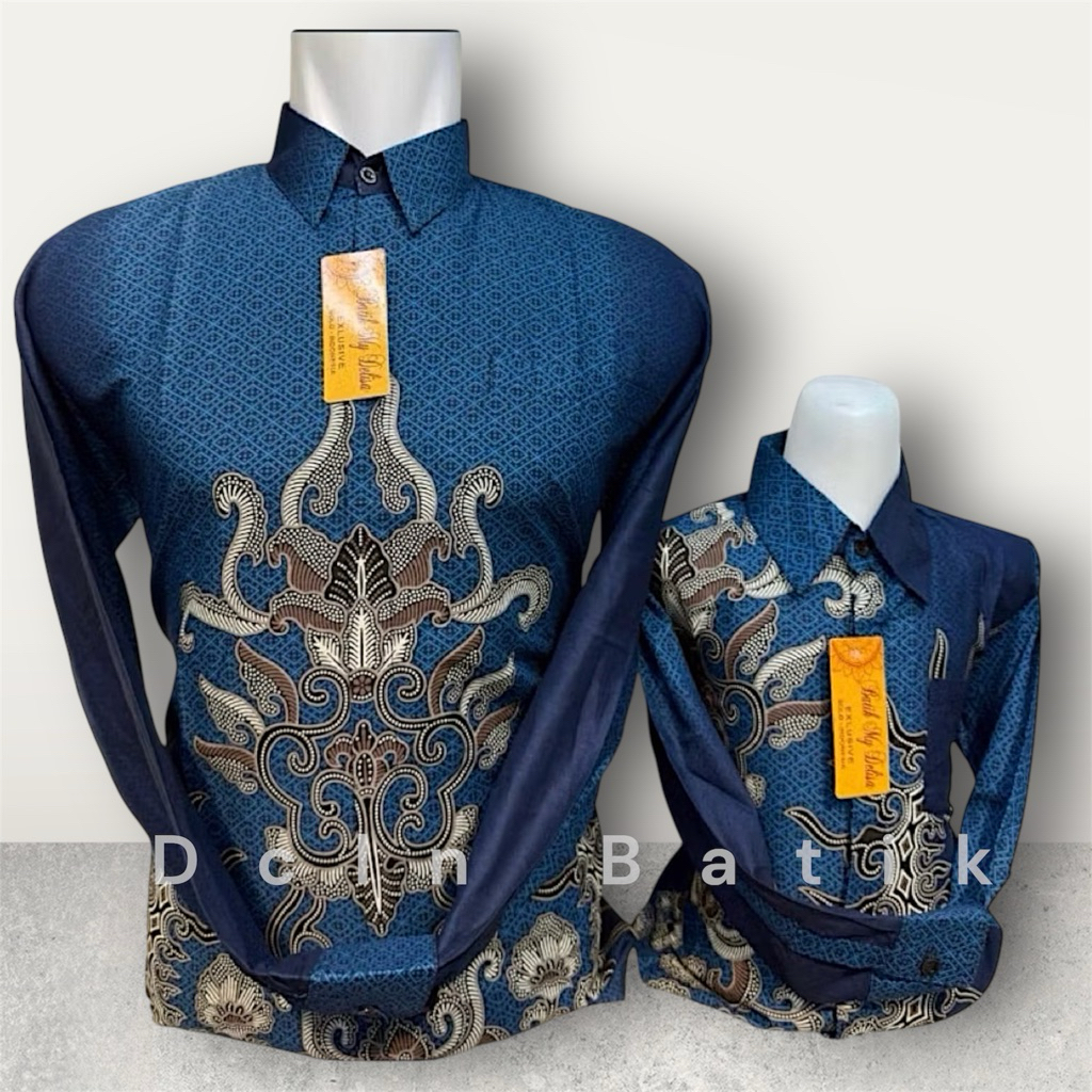Kemeja Batik Biru Couple Ayah Anak Bahan Adem Atasan Pria Baju Seragam Keluarga Kondangan/Wisuda/Aca
