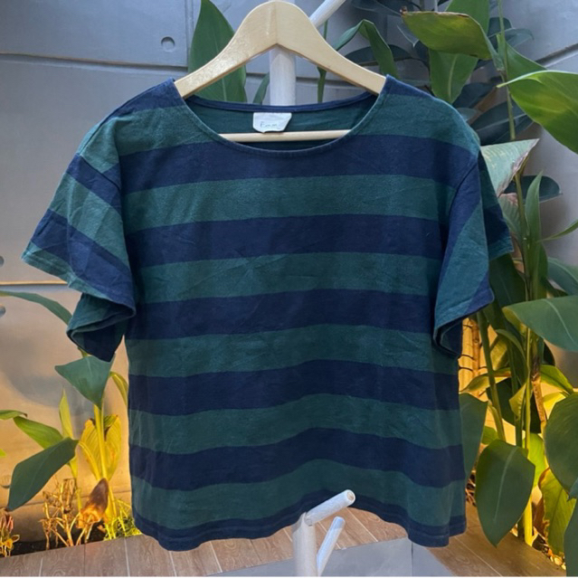 Atasan Wanita Salur Hijau botol Jumbo Boxy Tangan Fashion