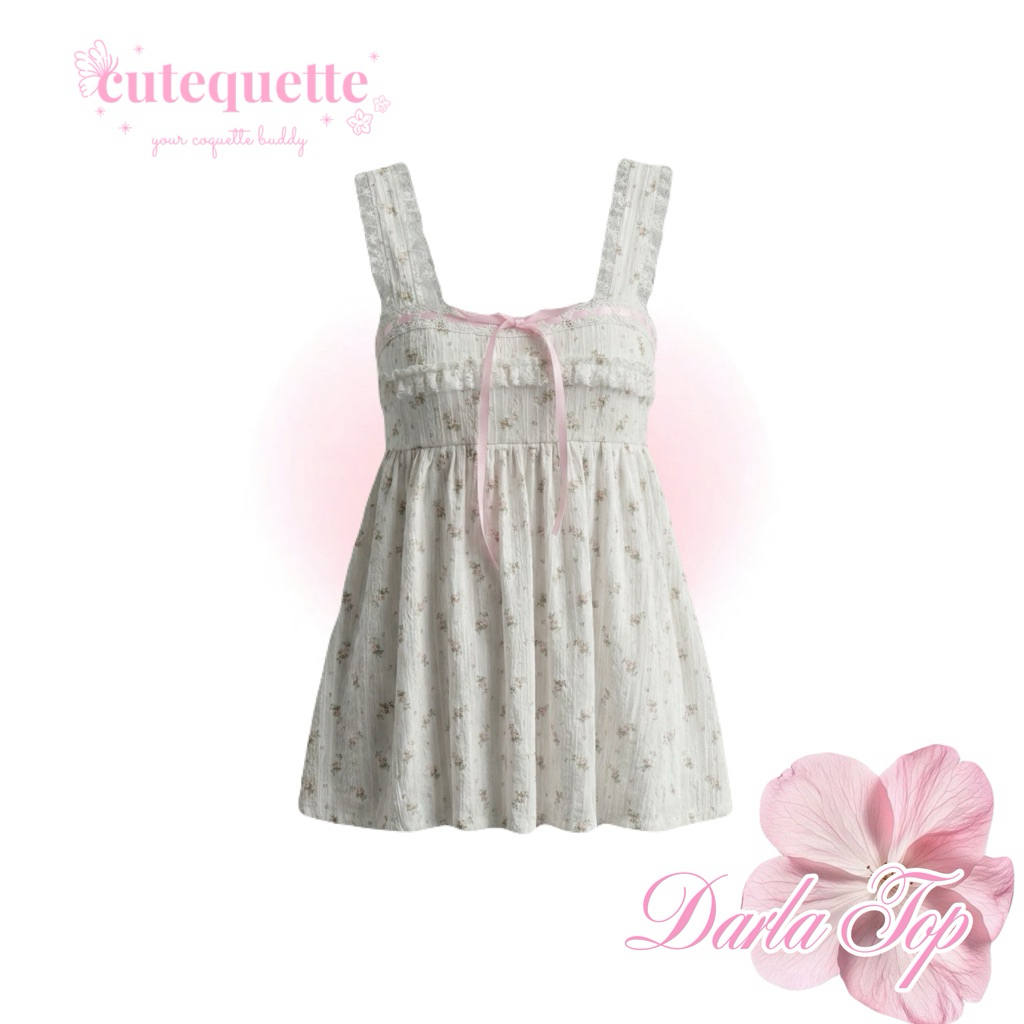 DARLA TOP – Lace Floral Coquette Korean Style Tank Top Cutequette