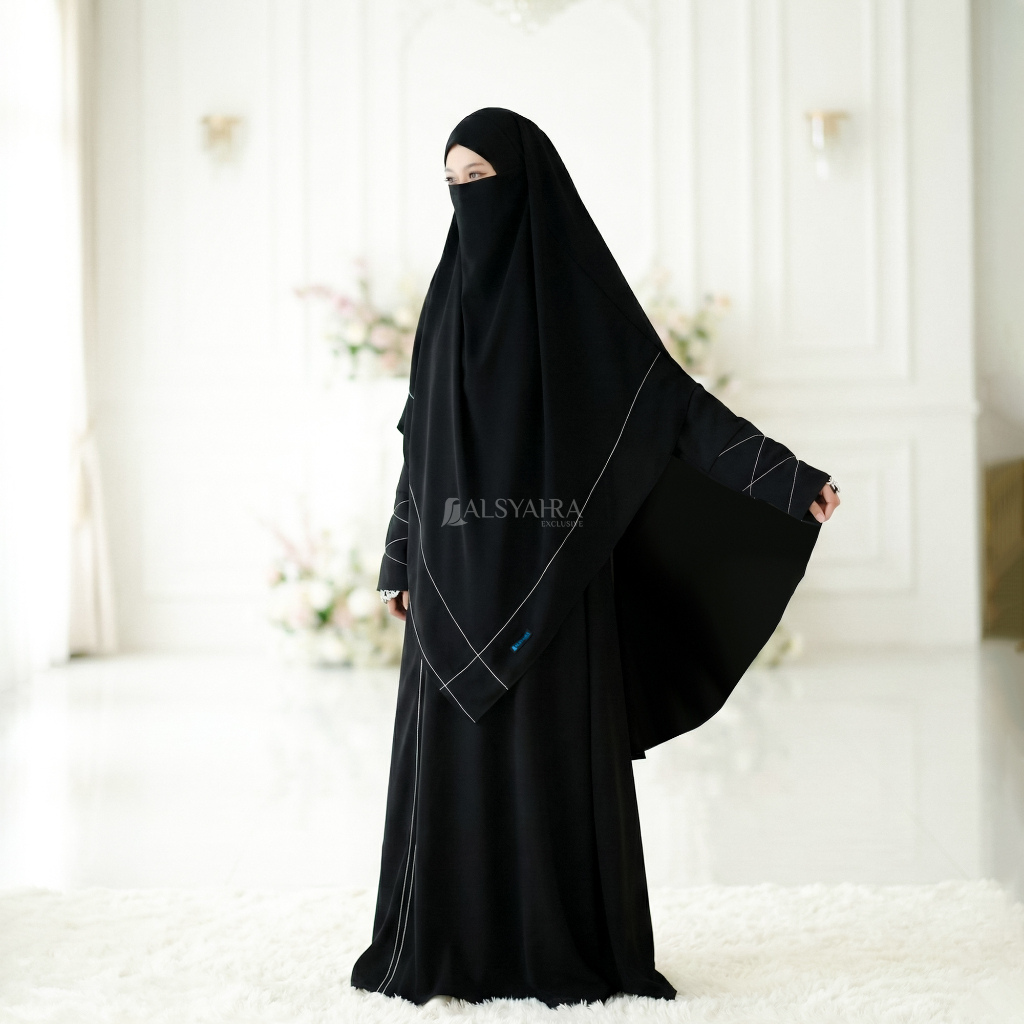Alsyahra Exclusive French Khimar Lancip V Maryam Signature Soft Jetblack