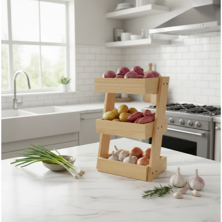 Rak Bawang Serbaguna Rak Bumbu Dapur Susun 3 Tingkat Rak Kayu Minimalis