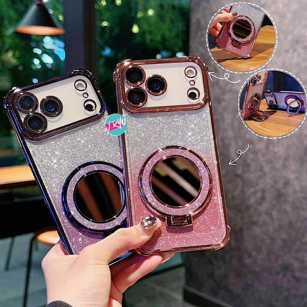 JRYU OPPO Mirror With Stand Holder Softcase OppoA6C RENO16 RENO16F A5X A5i A5 2025 RENO 14 F A3 PRO 