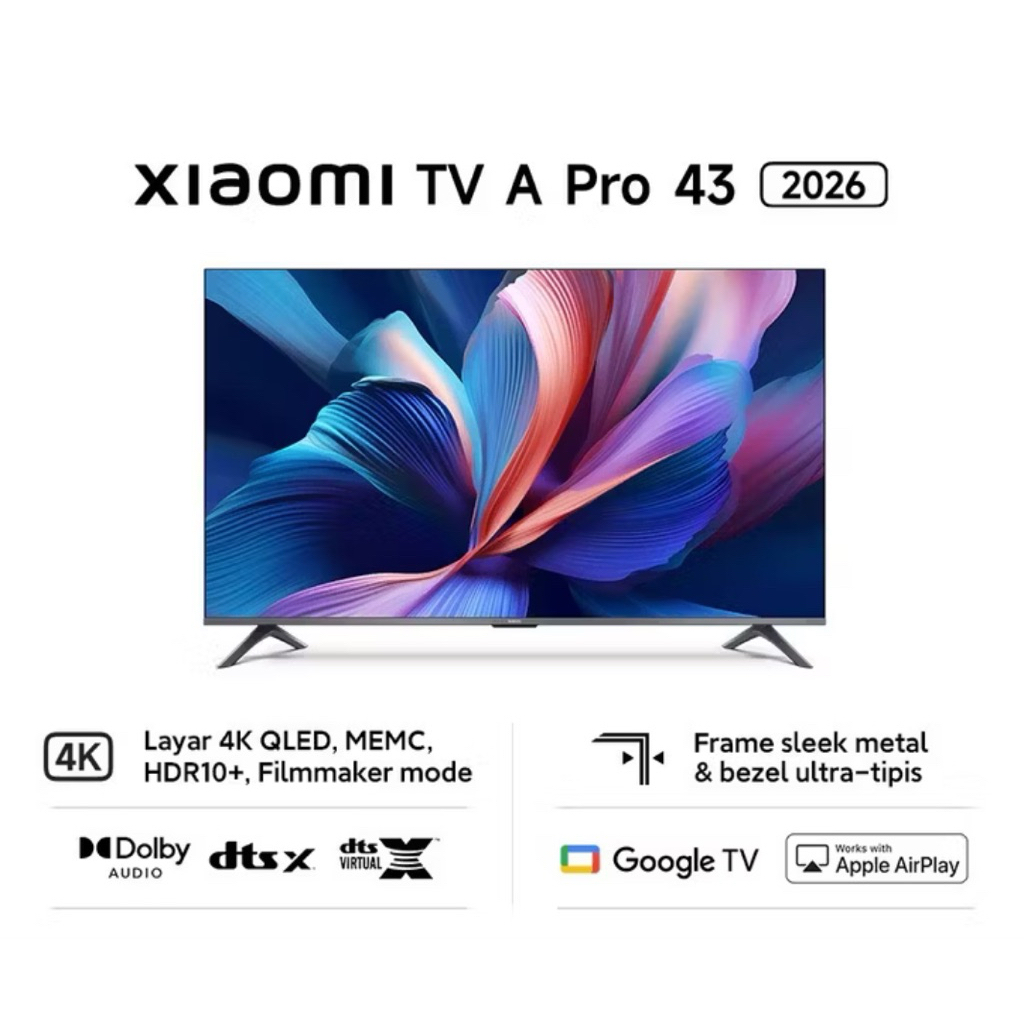Preloved  smart TV, Google tv second , TV Second makassar,Xiaomi TV A Pro 43 2026 Smart TV 4K QLED H